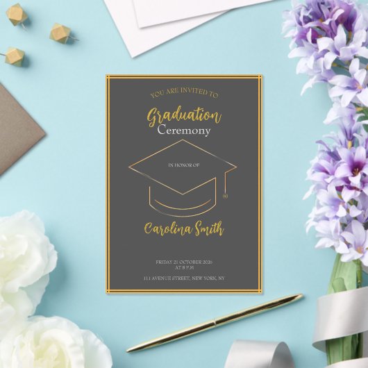 Elegant Grey & Gold Graduation Invitation Acryl Uitnodigingen (Insitu (Huwelijk))