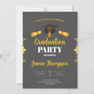 Elegant Grey & Gold Graduation Party Invitation Magnetische Uitnodiging