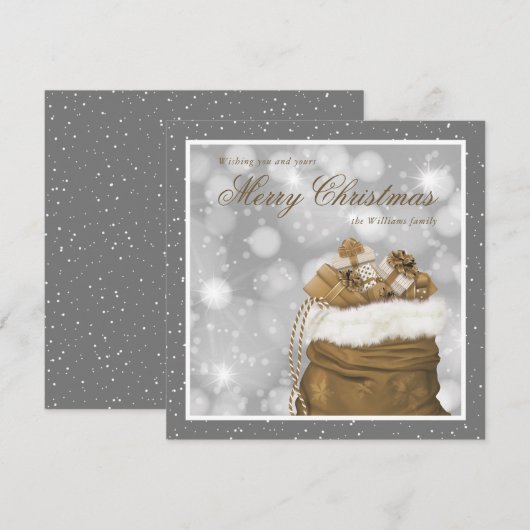Elegant Grey Gold Merry Kerstfeestdag Feestdagenkaart (Voorkant / Achterkant)