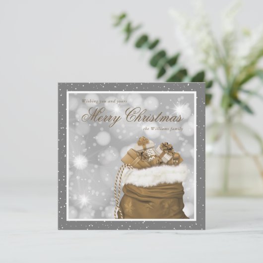 Elegant Grey Gold Merry Kerstfeestdag Feestdagenkaart (Staand voorkant)