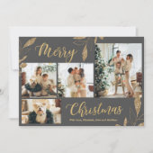 Elegant Grey Gold Photo Collage kerstkaart (Voorkant)