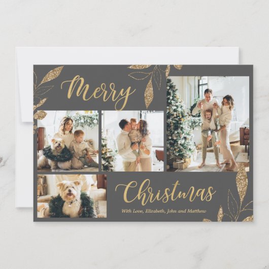 Elegant Grey Gold Photo Collage kerstkaart (Voorkant)
