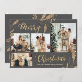 Elegant Grey Gold Photo Collage kerstkaart (Voorkant / Achterkant)