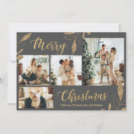 Elegant Grey Gold Photo Collage kerstkaart