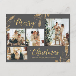 Elegant Grey Gold Photo Collage Kerstmis Briefkaar Briefkaart