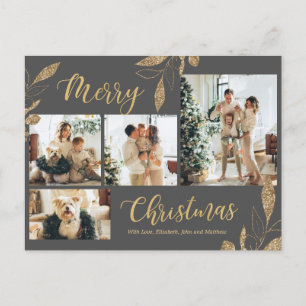 Elegant Grey Gold Photo Collage Kerstmis Briefkaar Briefkaart