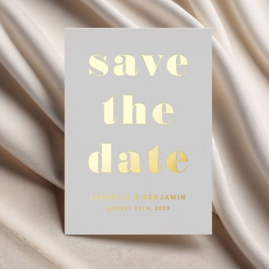Elegant Grey Gold Wedding Save the Date Kaart