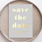 Elegant Grey Gold Wedding Save the Date Kaart