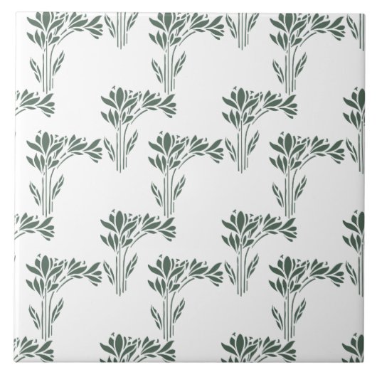 Elegant Grey-Green Botanical Pattern  Tegeltje (Voorkant)