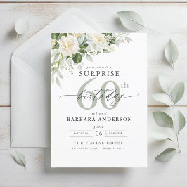 Elegant Grey Green Floral Surprise Birthday Kaart