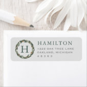 Elegant Grey Green Pine WreatReturn Address Etiket (Insitu)