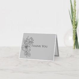 Elegant Grey Hand Drawn Floral Wedding Bedankkaart