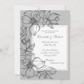 Elegant Grey Hand Drawn Floral Wedding Invitation Kaart (Voorkant)