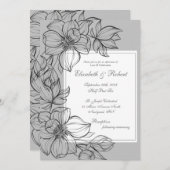 Elegant Grey Hand Drawn Floral Wedding Invitation Kaart (Voorkant / Achterkant)