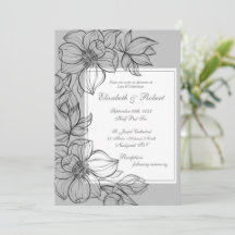 Elegant Grey Hand Drawn Floral Wedding Invitation