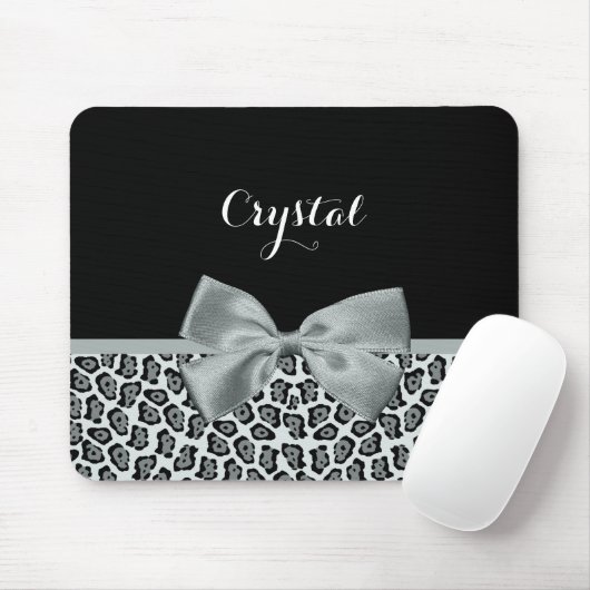 Elegant Grey Jaguar Print naam Silver Bow Muismat (Met muis)