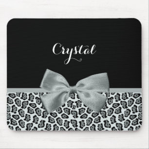 Elegant Grey Jaguar Print naam Silver Bow Muismat
