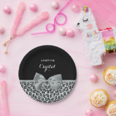 Elegant Grey Jaguar Print  naam Silver Bow Papieren Bordje (Feest)