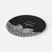 Elegant Grey Jaguar Print  naam Silver Bow Papieren Bordje (Gekanteld)