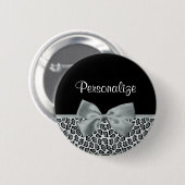 Elegant Grey Jaguar Print  naam Silver Bow Ronde Button 5,7 Cm (Voorkant /achterkant)