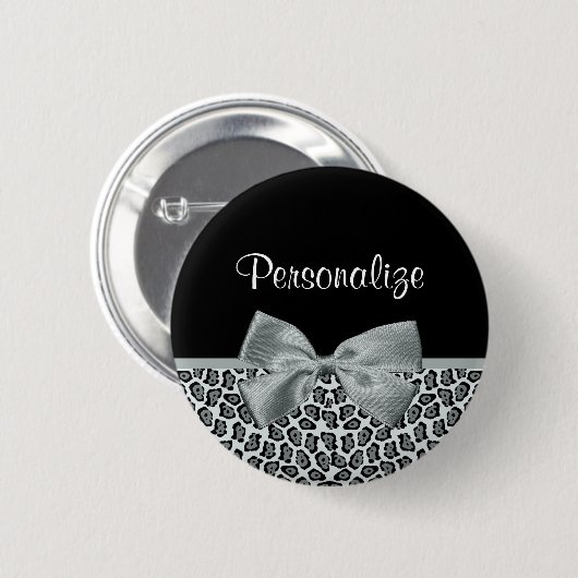 Elegant Grey Jaguar Print  naam Silver Bow Ronde Button 5,7 Cm (Voorkant /achterkant)