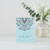 Elegant Grey Lace Baby Blue Dammaskers Achtergrond Visitekaartje (Staand voorkant)