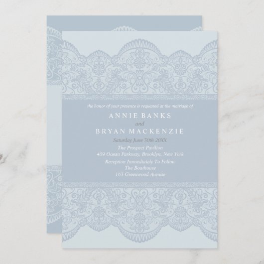 Elegant Grey Lace Wedding Invitations Kaart (Voorkant / Achterkant)