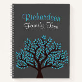 Elegant Grey Light Blue Leaf Family Tree Genealogi Notitieboek (Voorkant)