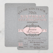 Elegant Grey Linen and Pink Birthday Invitation Kaart (Voorkant / Achterkant)