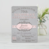 Elegant Grey Linen and Pink Birthday Invitation Kaart (Staand voorkant)