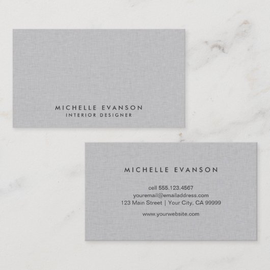 Elegant Grey Linen Minimalist Professional Visitekaartje (Voorkant / Achterkant)