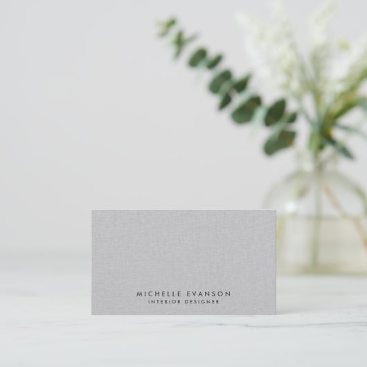 Elegant Grey Linen Minimalist Professional Visitekaartje (Staand voorkant)