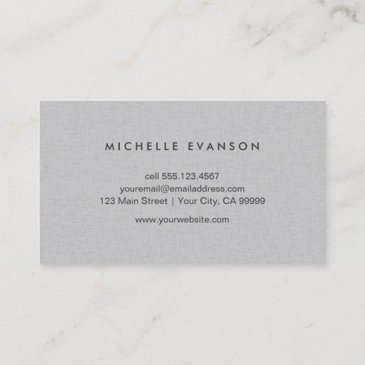 Elegant Grey Linen Minimalist Professional Visitekaartje (Achterkant)