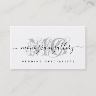 Elegant Grey Luxe Glam Script Monogram Visitekaartje