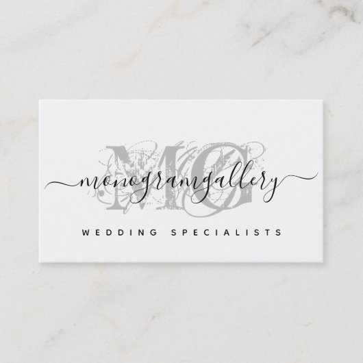 Elegant Grey Luxe Glam Script Monogram Visitekaartje (Voorkant)
