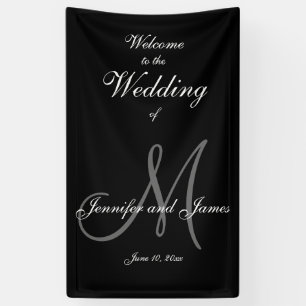 Elegant Grey M Initiaal en Names Wedding Banner