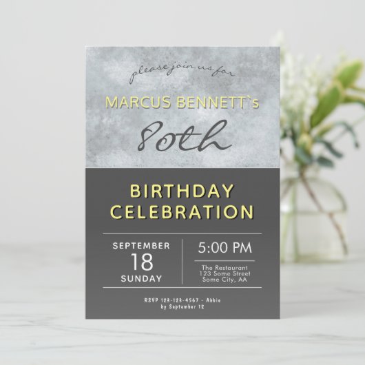Elegant Grey Man 80th Birthday Party Kaart (Staand voorkant)