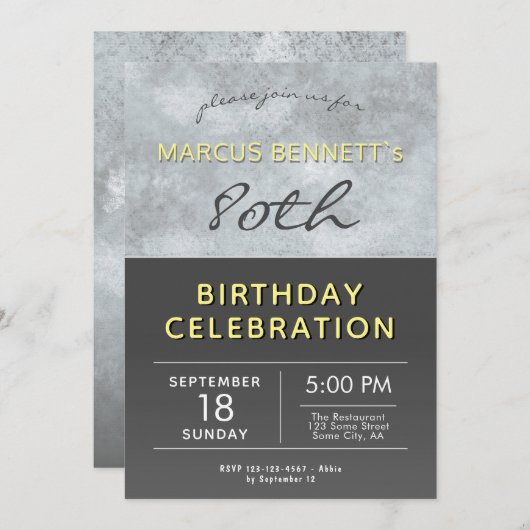 Elegant Grey Man 80th Birthday Party Kaart (Voorkant / Achterkant)