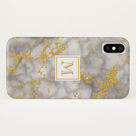 Elegant Grey Marble Monogram Faux Gold Glitter Case-Mate iPhone Case (Achterkant (horizontaal))