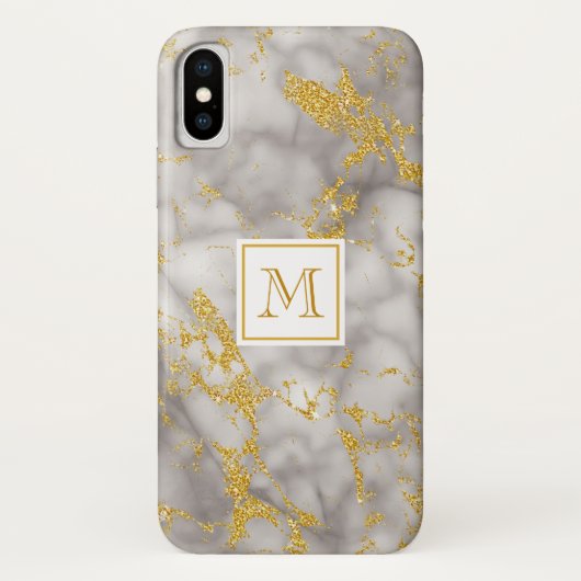 Elegant Grey Marble Monogram Faux Gold Glitter Case-Mate iPhone Case (Achterkant)