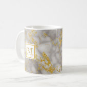 Elegant Grey Marble Monogram Faux Gold Glitter Koffiemok (Voorkant links)