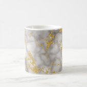 Elegant Grey Marble Monogram Faux Gold Glitter Koffiemok (Center)