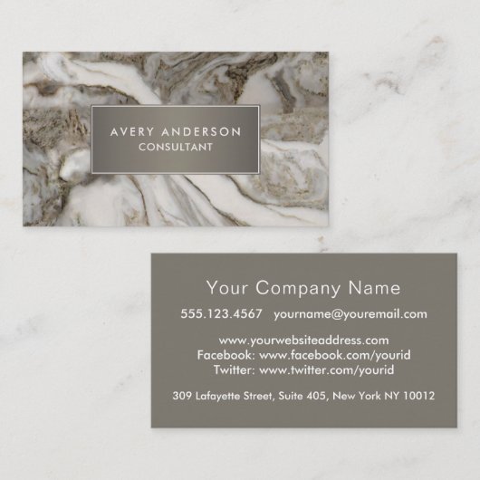 Elegant Grey Marble Professional Visitekaartje (Voorkant / Achterkant)