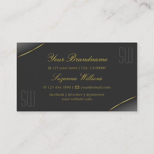 Elegant Grey met Gold Border en Monogram Luxury Visitekaartje (Achterkant)
