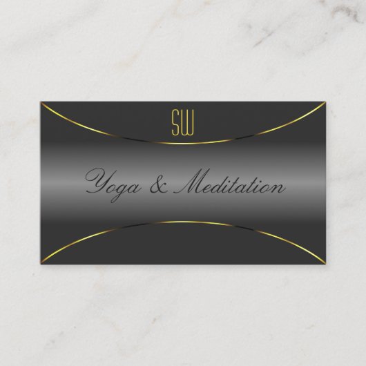 Elegant Grey met Gold Border en Monogram Luxury Visitekaartje (Voorkant)