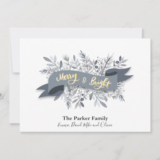 Elegant Grey Modern Script Waterverf Floral Feestdagenkaart (Voorkant)