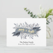 Elegant Grey Modern Script Waterverf Floral Feestdagenkaart (Staand voorkant)