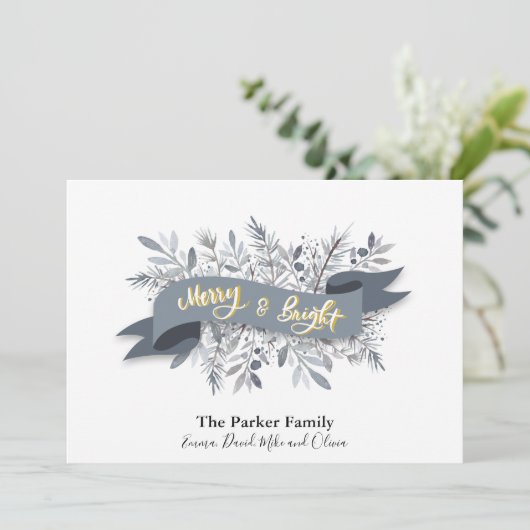 Elegant Grey Modern Script Waterverf Floral Feestdagenkaart (Staand voorkant)
