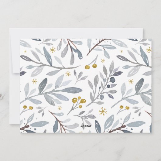 Elegant Grey Modern Script Waterverf Floral Feestdagenkaart (Achterkant)