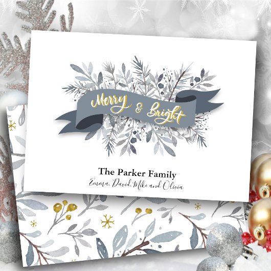 Elegant Grey Modern Script Waterverf Floral Feestdagenkaart